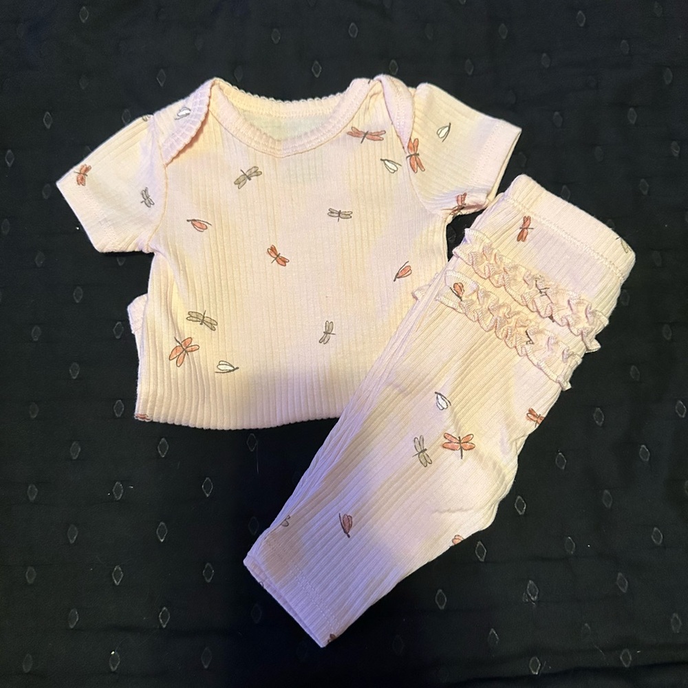 Adorable Cream Baby Outfit with Dragonfly Print